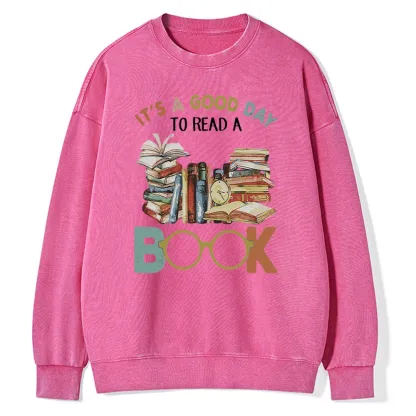 Pagewings It’s a Good Day to Read a Book Unisex Washed Sweatshirt