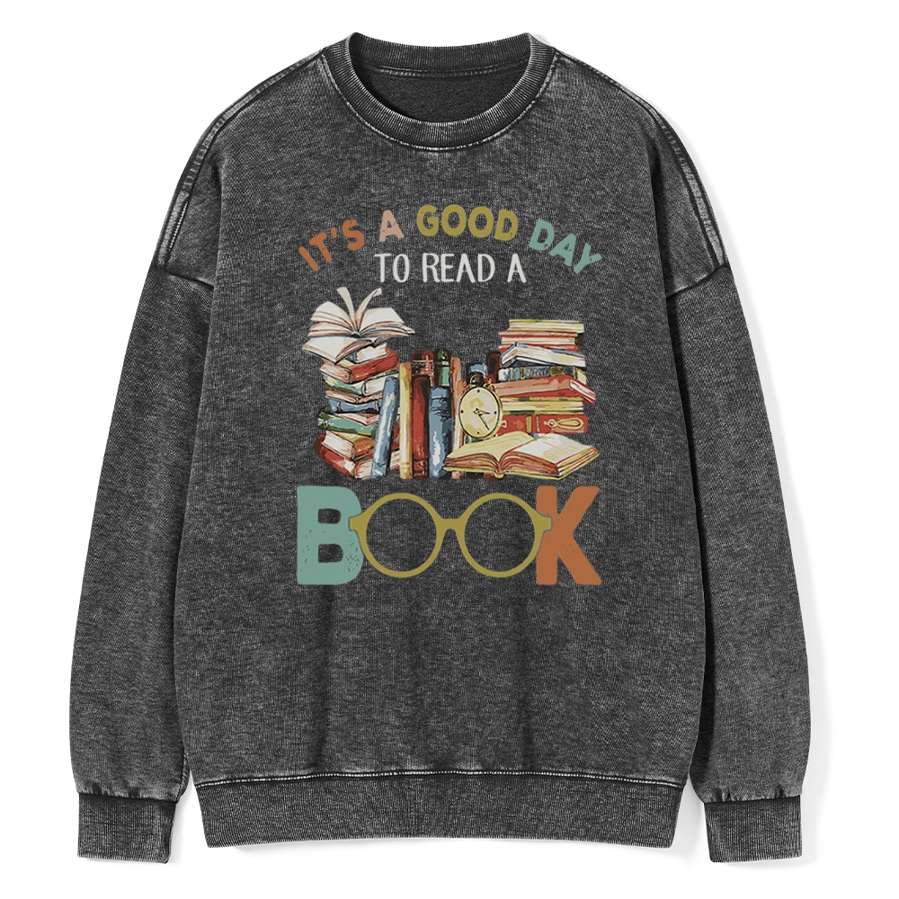 Pagewings It’s a Good Day to Read a Book Unisex Washed Sweatshirt