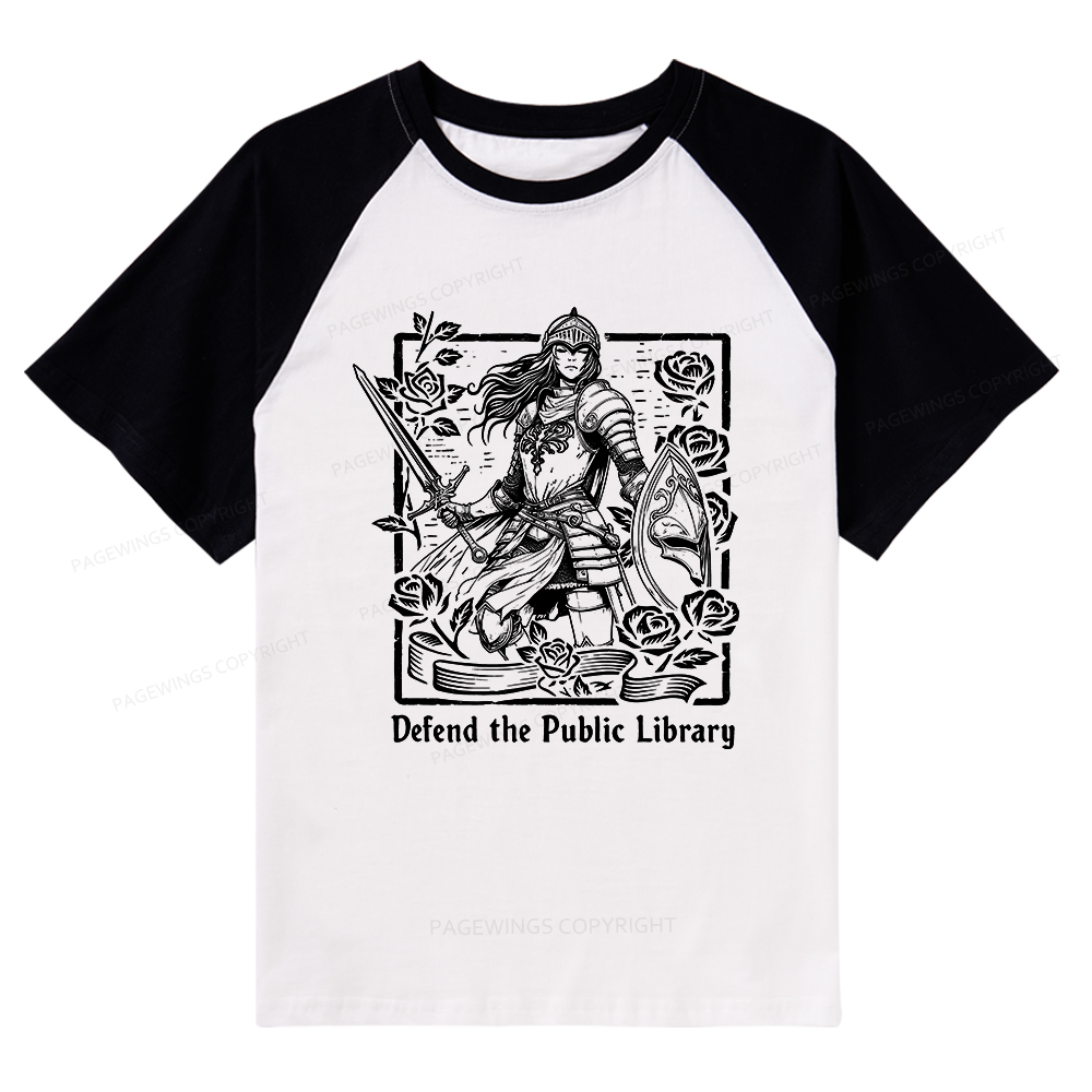 Pagewings Defend The Public Library Raglan T-shirt