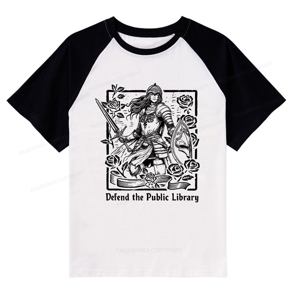 Pagewings Defend The Public Library Raglan T-shirt