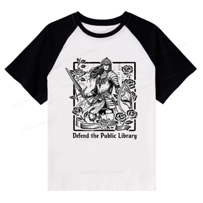 Pagewings Defend The Public Library Raglan T-shirt