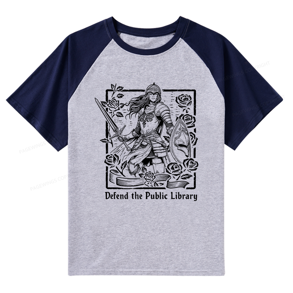 Pagewings Defend The Public Library Raglan T-shirt