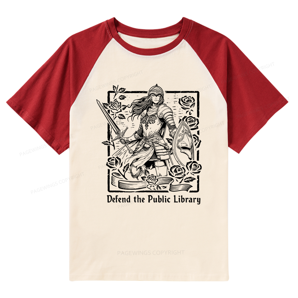 Pagewings Defend The Public Library Raglan T-shirt