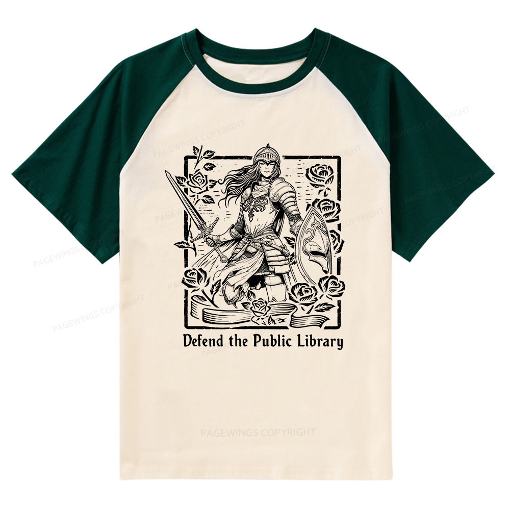 Pagewings Defend The Public Library Raglan T-shirt