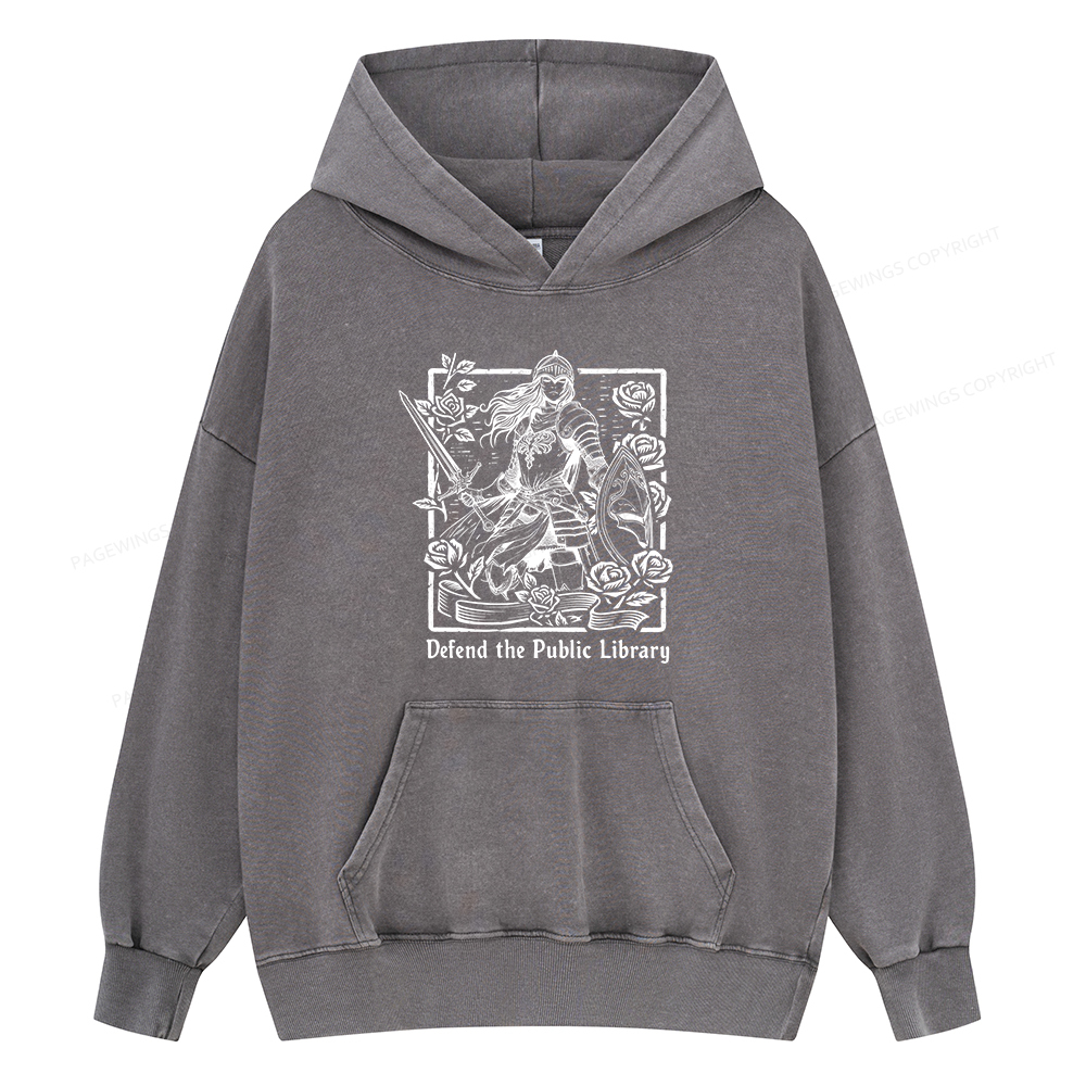 Pagewings Defend The Public Library Unisex Washed Hoodie