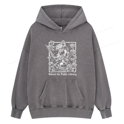 Pagewings Defend The Public Library Unisex Washed Hoodie