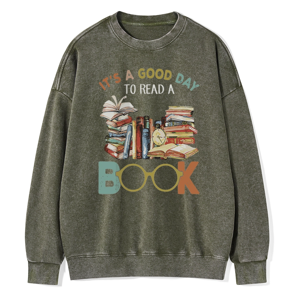 Pagewings It’s a Good Day to Read a Book Unisex Washed Sweatshirt