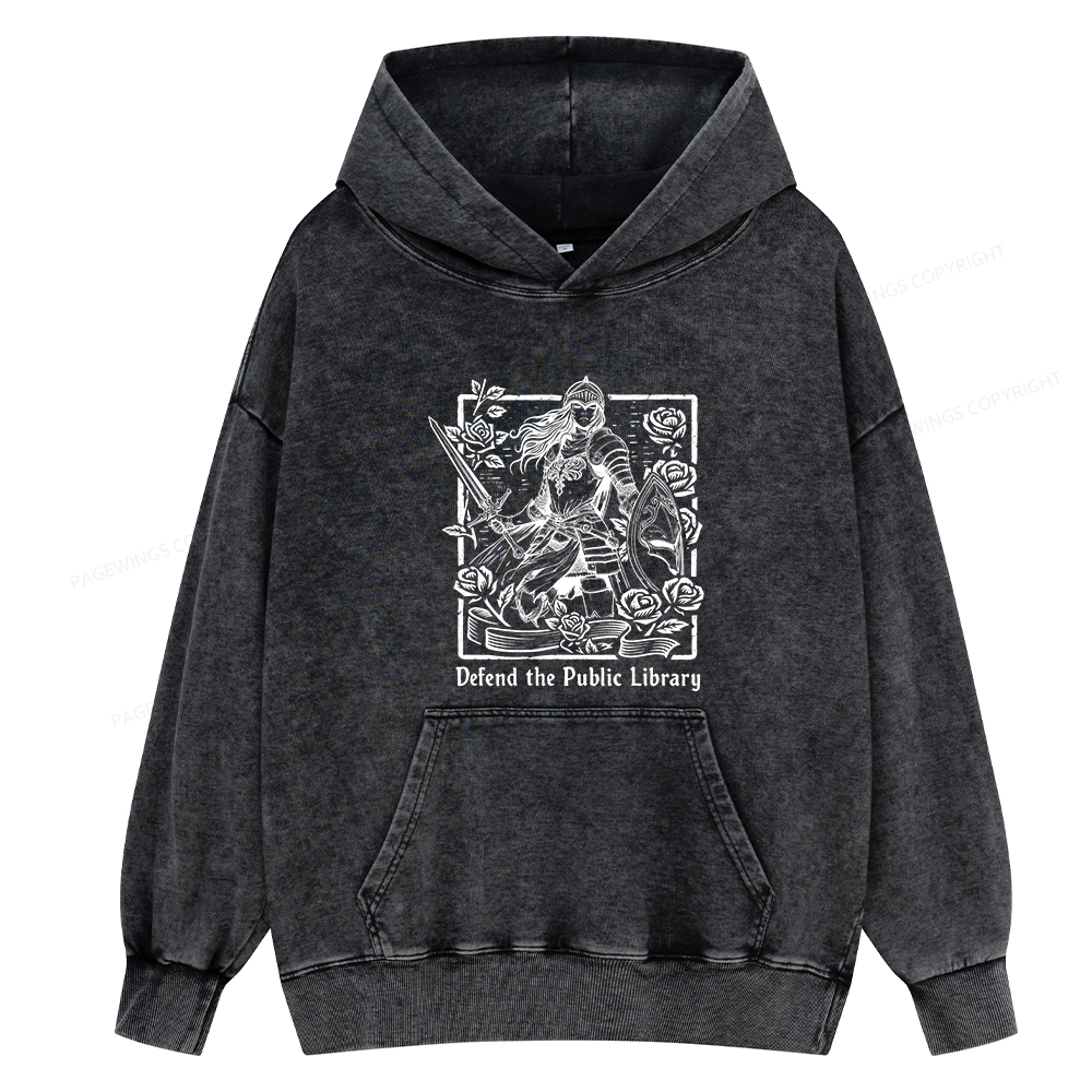 Pagewings Defend The Public Library Unisex Washed Hoodie