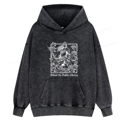 Pagewings Defend The Public Library Unisex Washed Hoodie