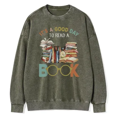 Pagewings It’s a Good Day to Read a Book Unisex Washed Sweatshirt