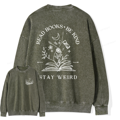 Pagewings Comfort Colors Read Books Be Kind Stay Weird Unisex Washed Sweatshirt