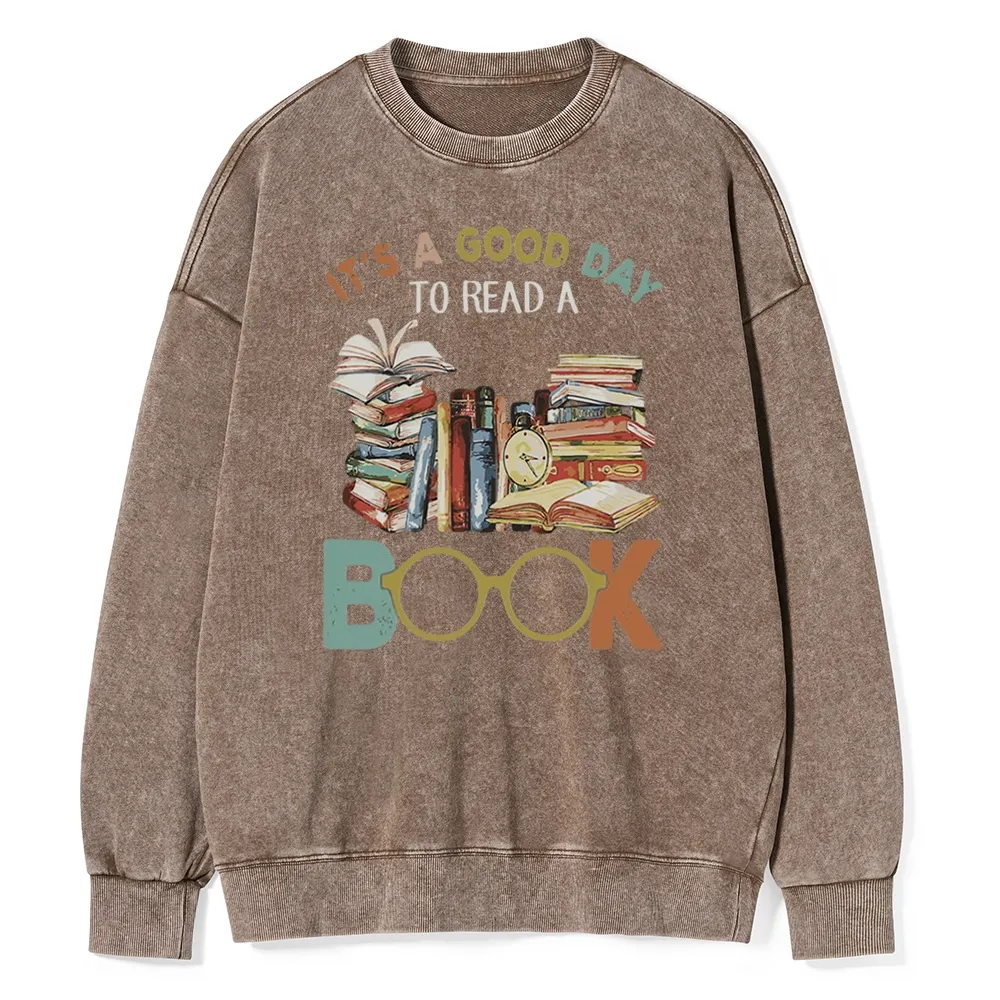 Pagewings It’s a Good Day to Read a Book Unisex Washed Sweatshirt