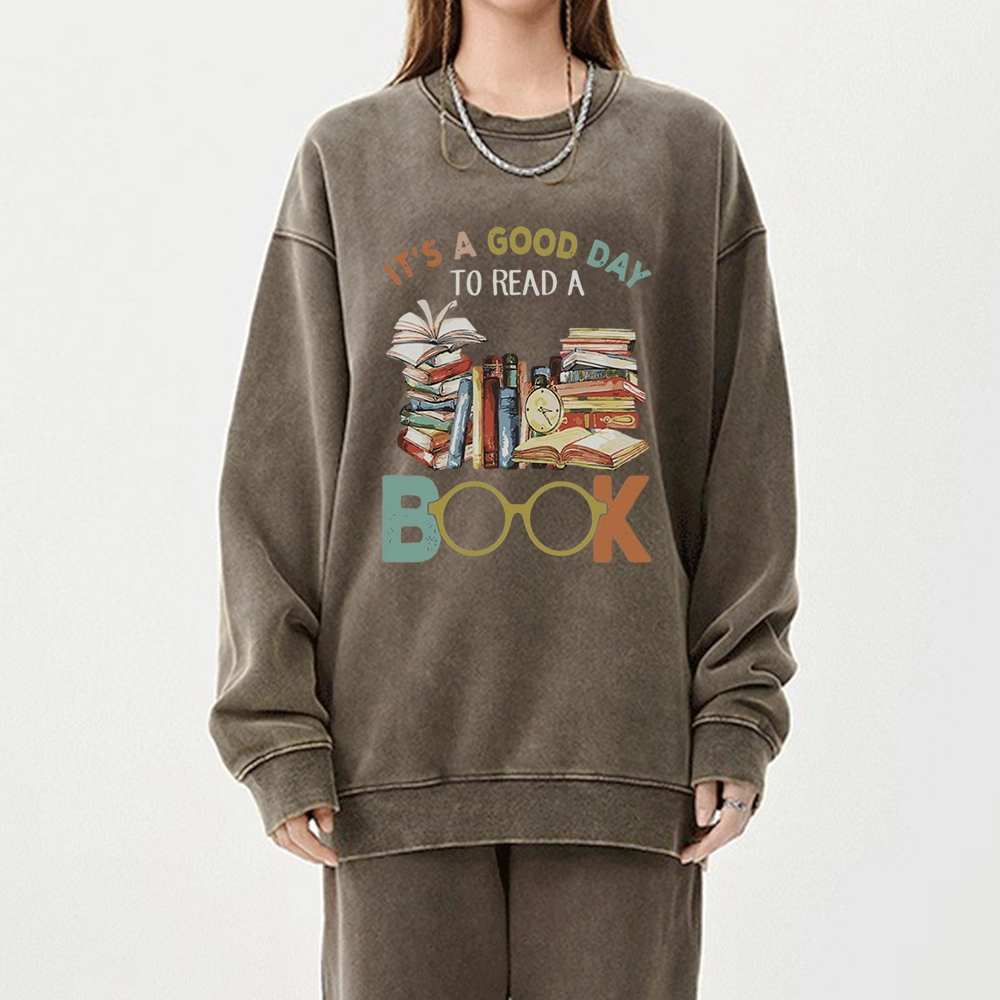 Pagewings It’s a Good Day to Read a Book Unisex Washed Sweatshirt