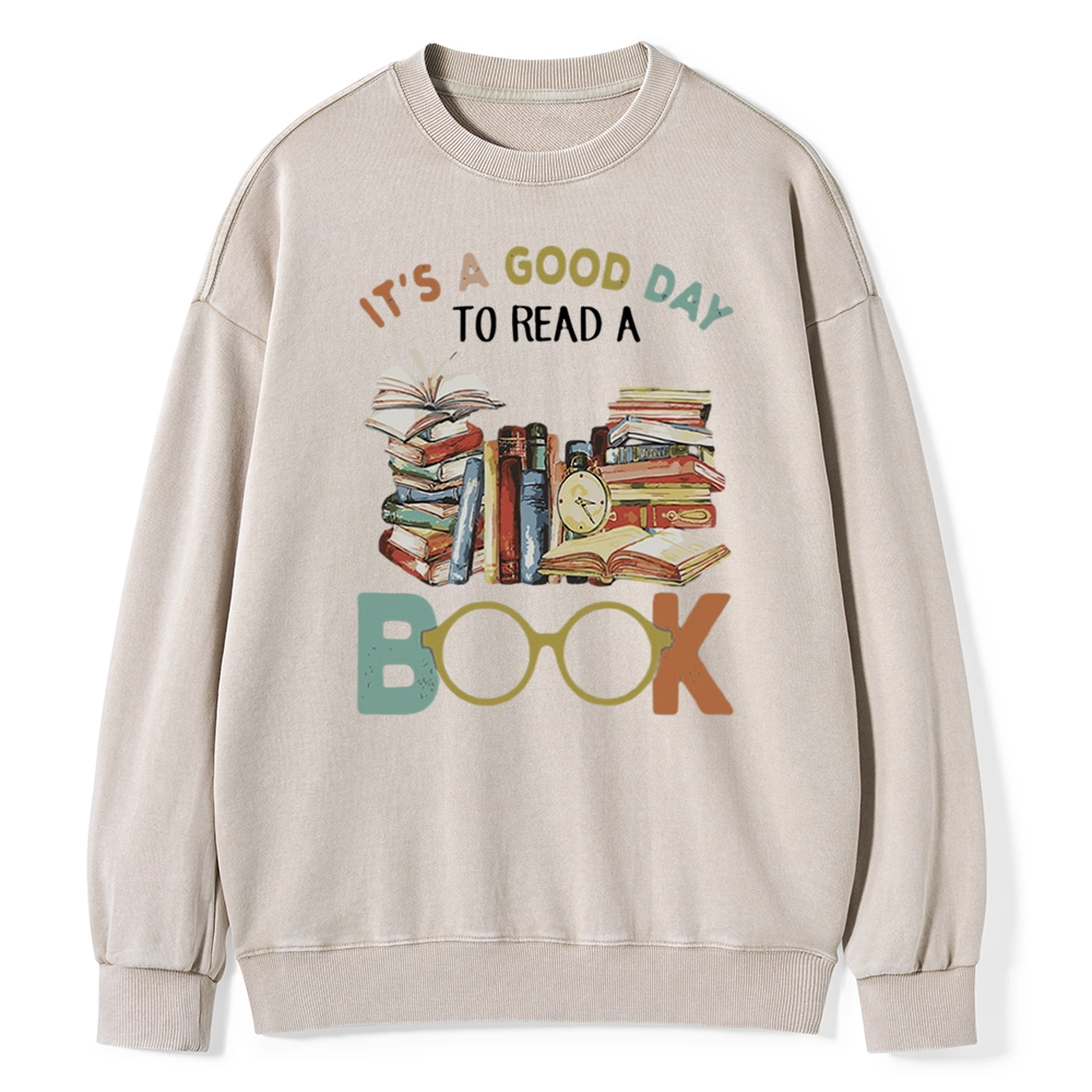 Pagewings It’s a Good Day to Read a Book Unisex Washed Sweatshirt
