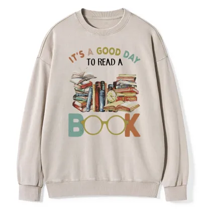 Pagewings It’s a Good Day to Read a Book Unisex Washed Sweatshirt