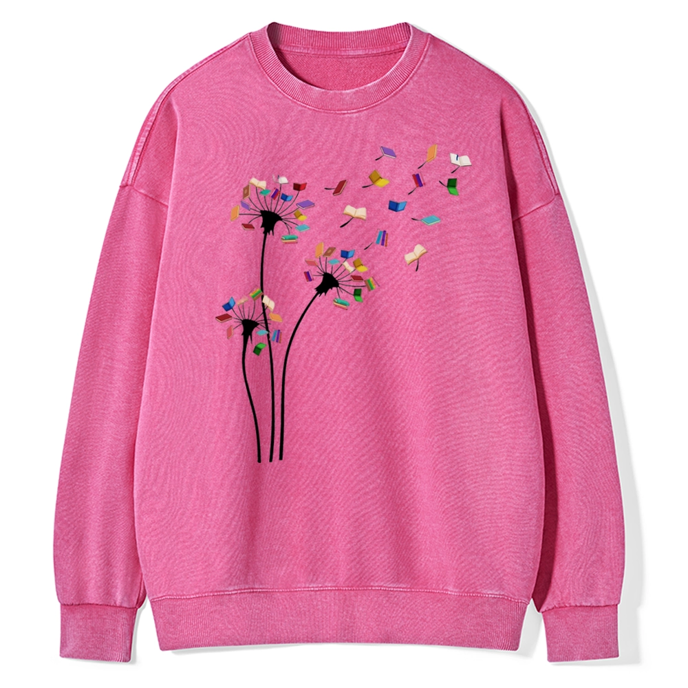 Pagewings Cute Dandelion Books Flower Fly Unisex Washed Sweatshirt