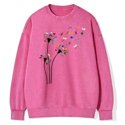 Pagewings Cute Dandelion Books Flower Fly Unisex Washed Sweatshirt