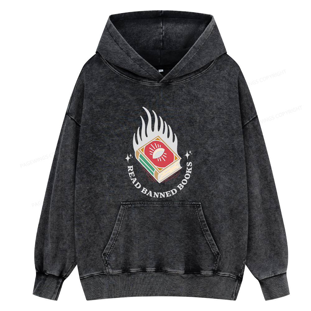 Pagewings Read Banned Books Unisex Washed Hoodie