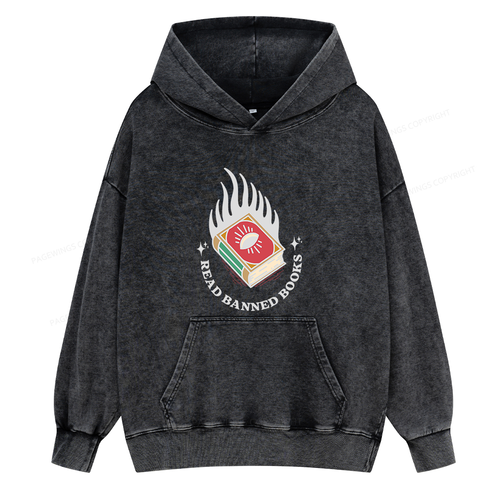 Pagewings Read Banned Books Unisex Washed Hoodie
