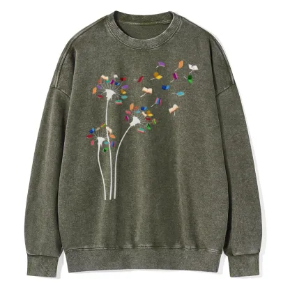 Pagewings Cute Dandelion Books Flower Fly Unisex Washed Sweatshirt