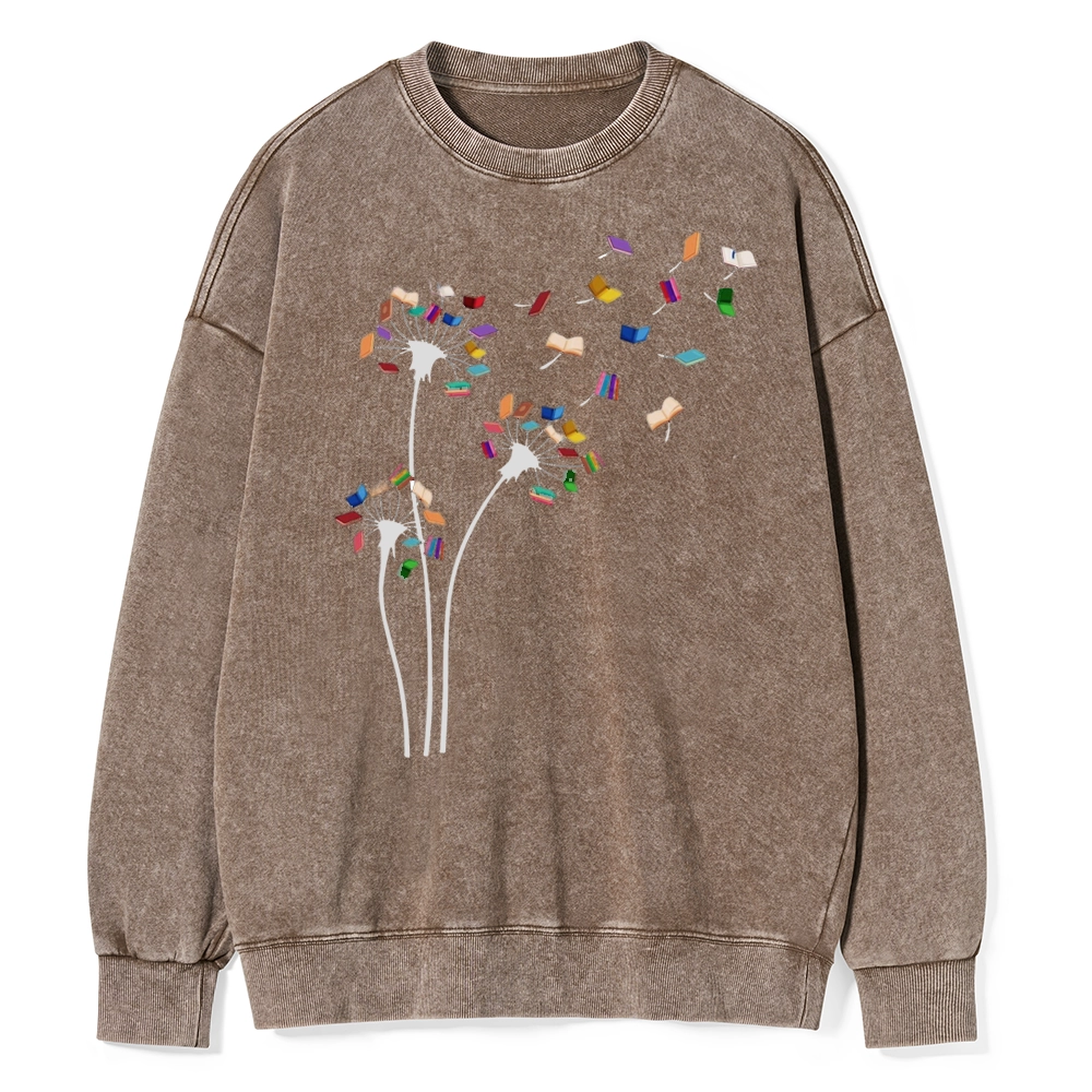 Pagewings Cute Dandelion Books Flower Fly Unisex Washed Sweatshirt
