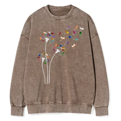 Pagewings Cute Dandelion Books Flower Fly Unisex Washed Sweatshirt