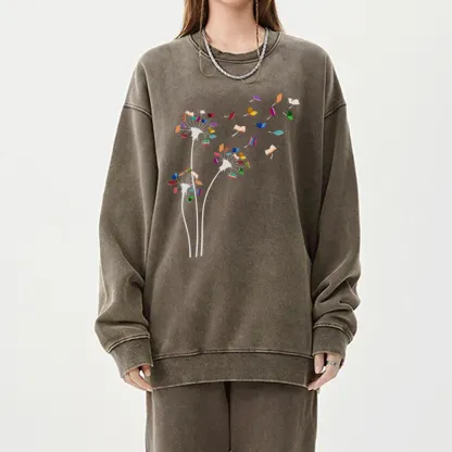 Pagewings Cute Dandelion Books Flower Fly Unisex Washed Sweatshirt