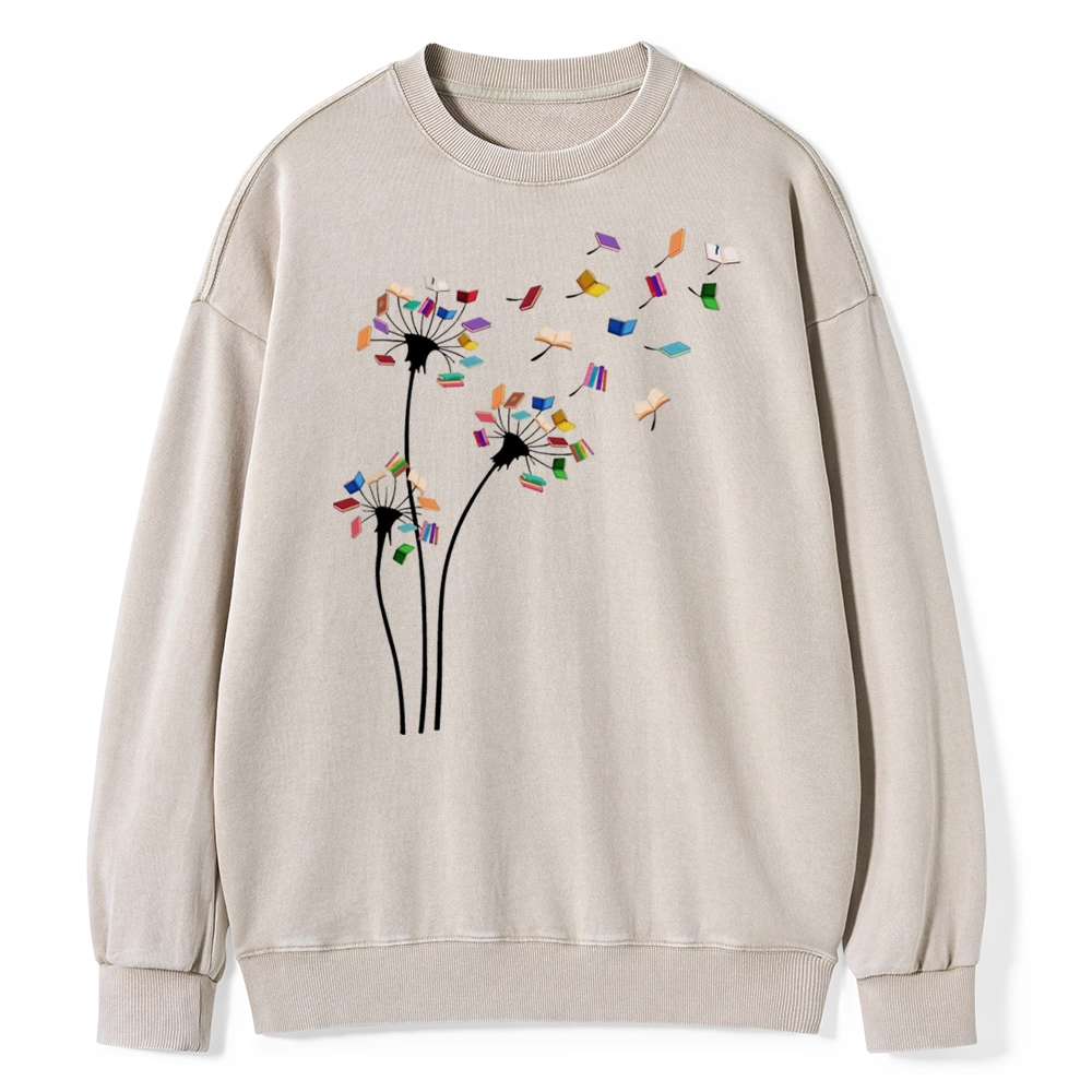 Pagewings Cute Dandelion Books Flower Fly Unisex Washed Sweatshirt