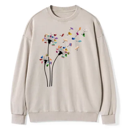 Pagewings Cute Dandelion Books Flower Fly Unisex Washed Sweatshirt