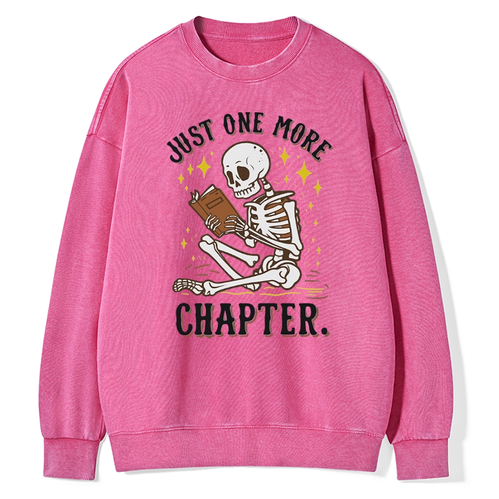 Pagewings Just One More Chapter Halloween Skeleton Unisex Washed Sweatshirt