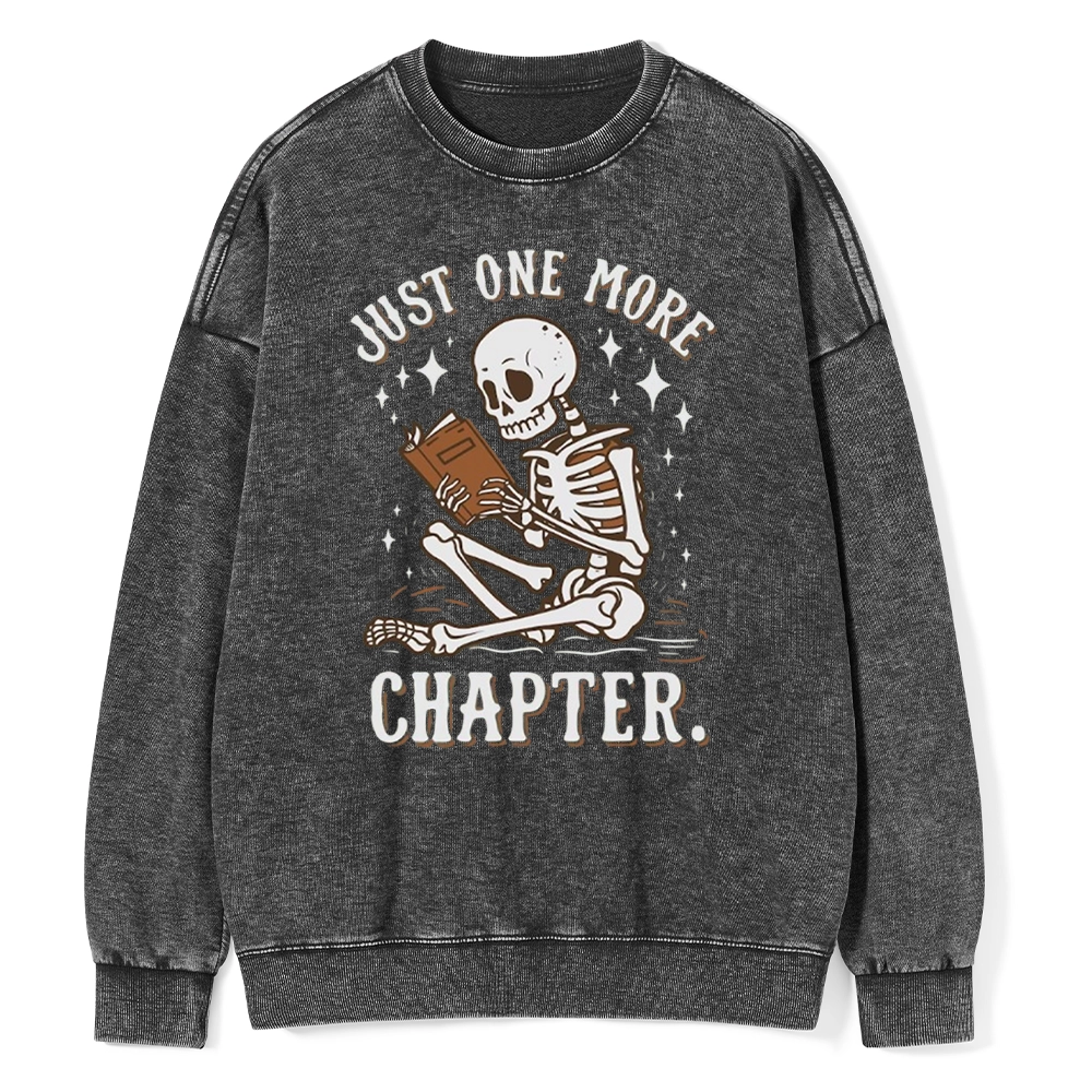 Pagewings Just One More Chapter Halloween Skeleton Unisex Washed Sweatshirt