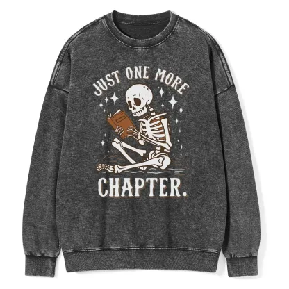 Pagewings Just One More Chapter Halloween Skeleton Unisex Washed Sweatshirt