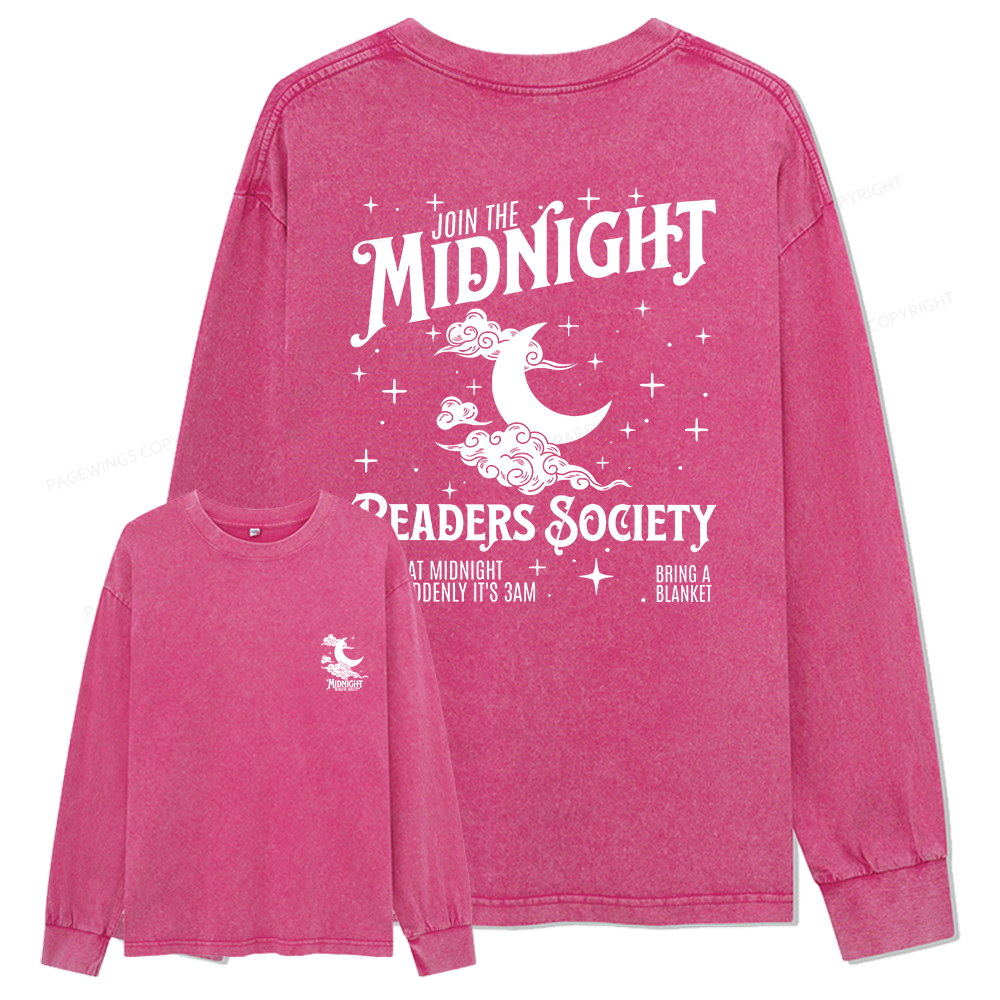 Pagewings Late Night Readers Book Club Unisex Washed Long Sleeve T-shirt