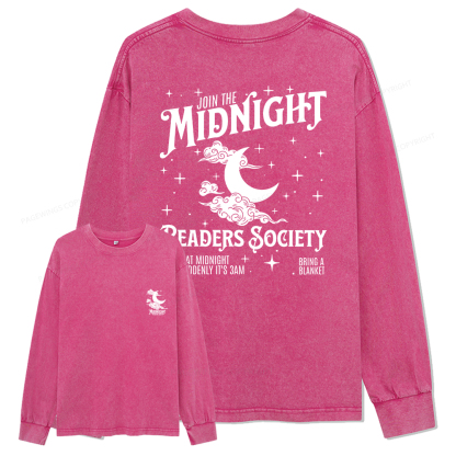 Pagewings Late Night Readers Book Club Unisex Washed Long Sleeve T-shirt