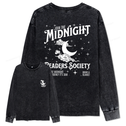 Pagewings Late Night Readers Book Club Unisex Washed Long Sleeve T-shirt