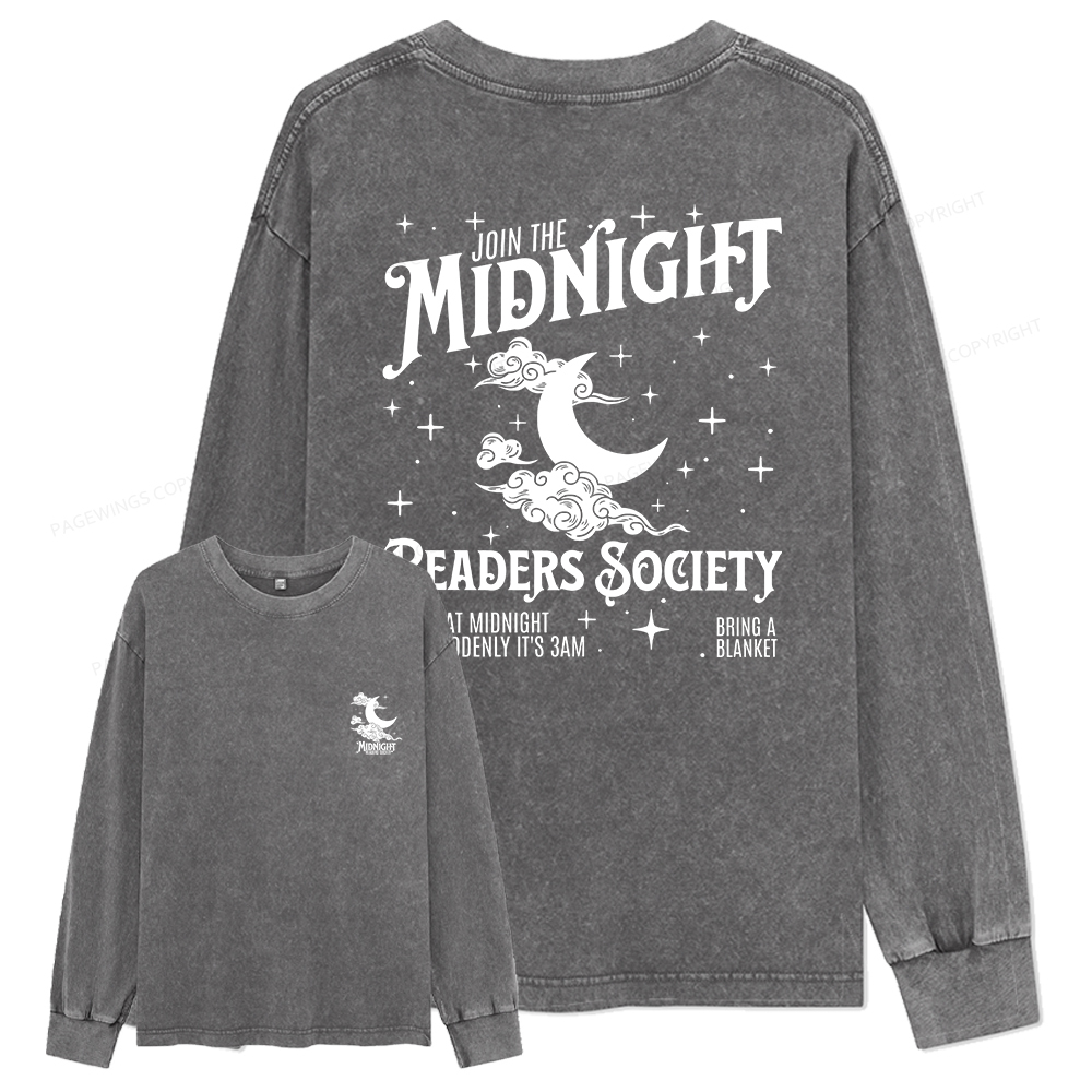 Pagewings Late Night Readers Book Club Unisex Washed Long Sleeve T-shirt