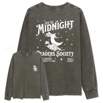 Pagewings Late Night Readers Book Club Unisex Washed Long Sleeve T-shirt