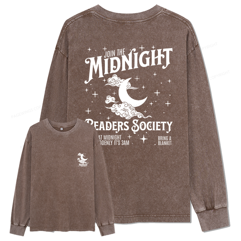 Pagewings Late Night Readers Book Club Unisex Washed Long Sleeve T-shirt