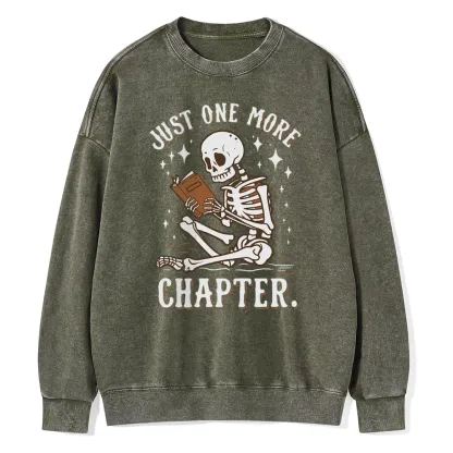 Pagewings Just One More Chapter Halloween Skeleton Unisex Washed Sweatshirt