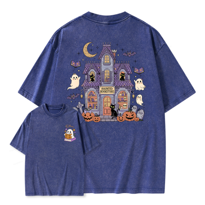Pagewings Personalized Name Haunted Bookstore Unisex Washed T-shirt