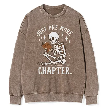 Pagewings Just One More Chapter Halloween Skeleton Unisex Washed Sweatshirt