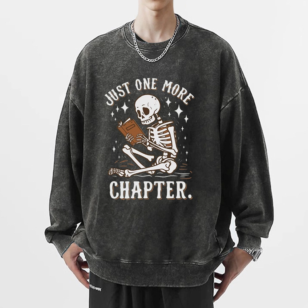 Pagewings Just One More Chapter Halloween Skeleton Unisex Washed Sweatshirt