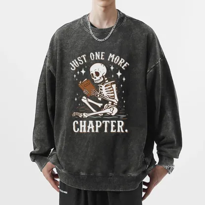 Pagewings Just One More Chapter Halloween Skeleton Unisex Washed Sweatshirt