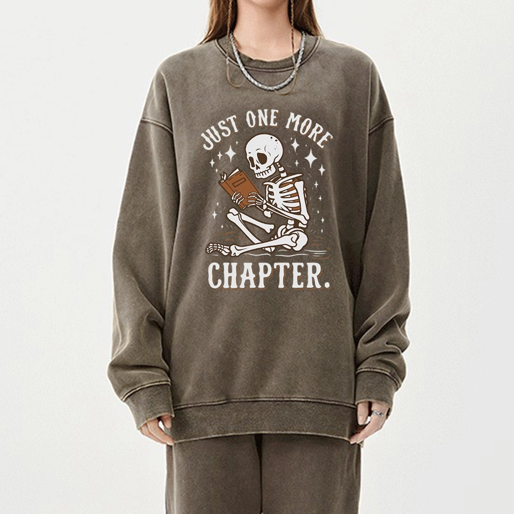 Pagewings Just One More Chapter Halloween Skeleton Unisex Washed Sweatshirt