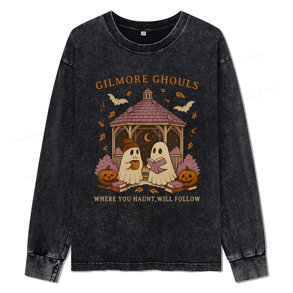 Pagewings Gilmore Ghouls Unisex Washed Long Sleeve T-shirt