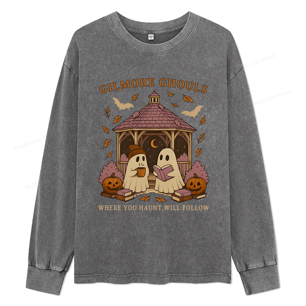 Pagewings Gilmore Ghouls Unisex Washed Long Sleeve T-shirt