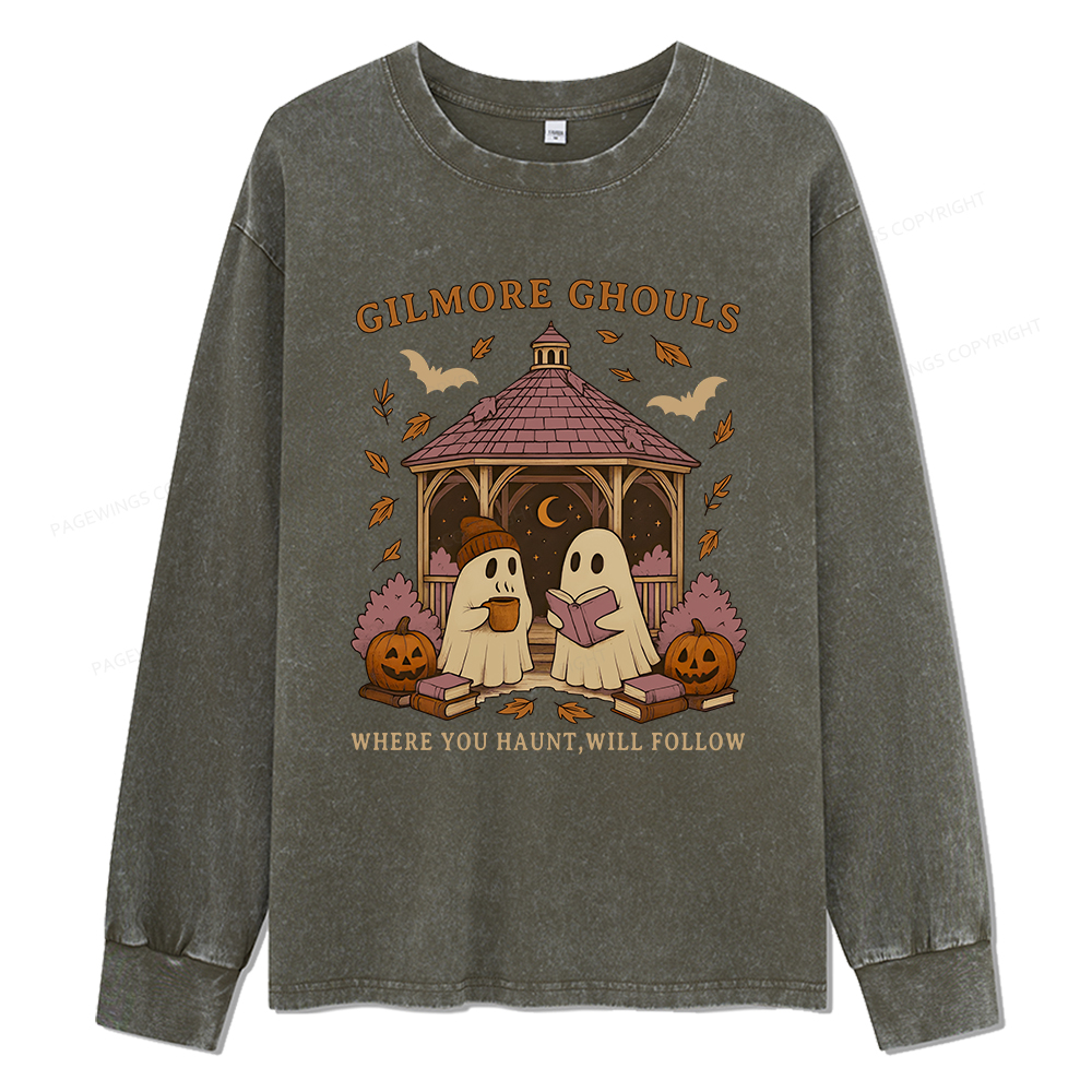 Pagewings Gilmore Ghouls Unisex Washed Long Sleeve T-shirt