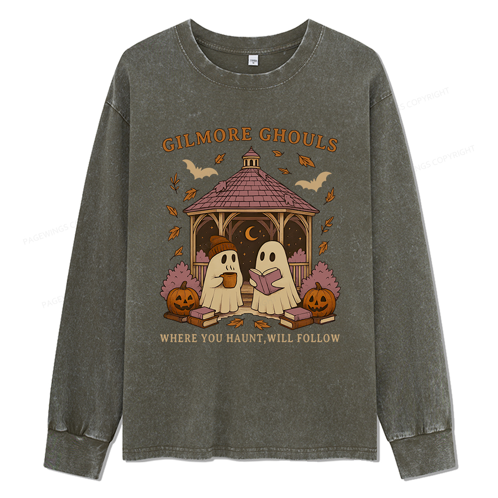 Pagewings Gilmore Ghouls Unisex Washed Long Sleeve T-shirt