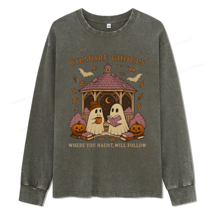 Pagewings Gilmore Ghouls Unisex Washed Long Sleeve T-shirt