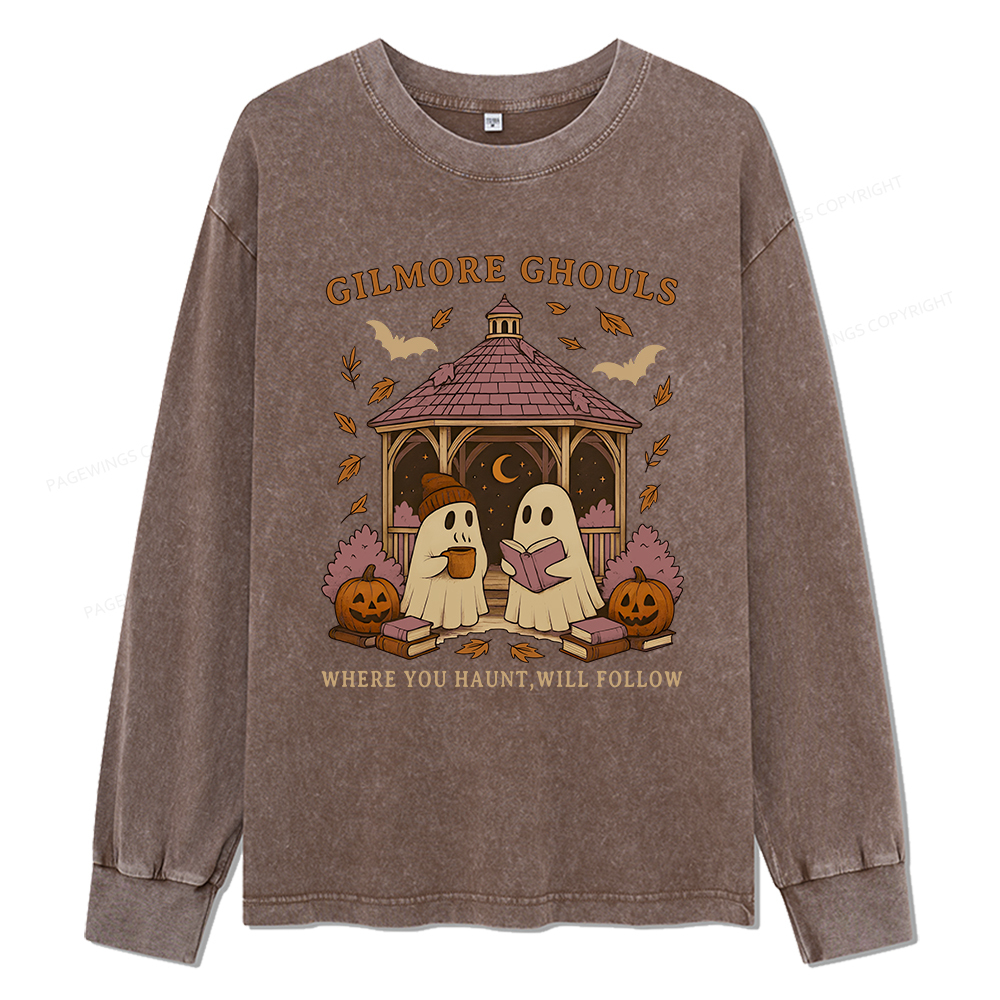 Pagewings Gilmore Ghouls Unisex Washed Long Sleeve T-shirt